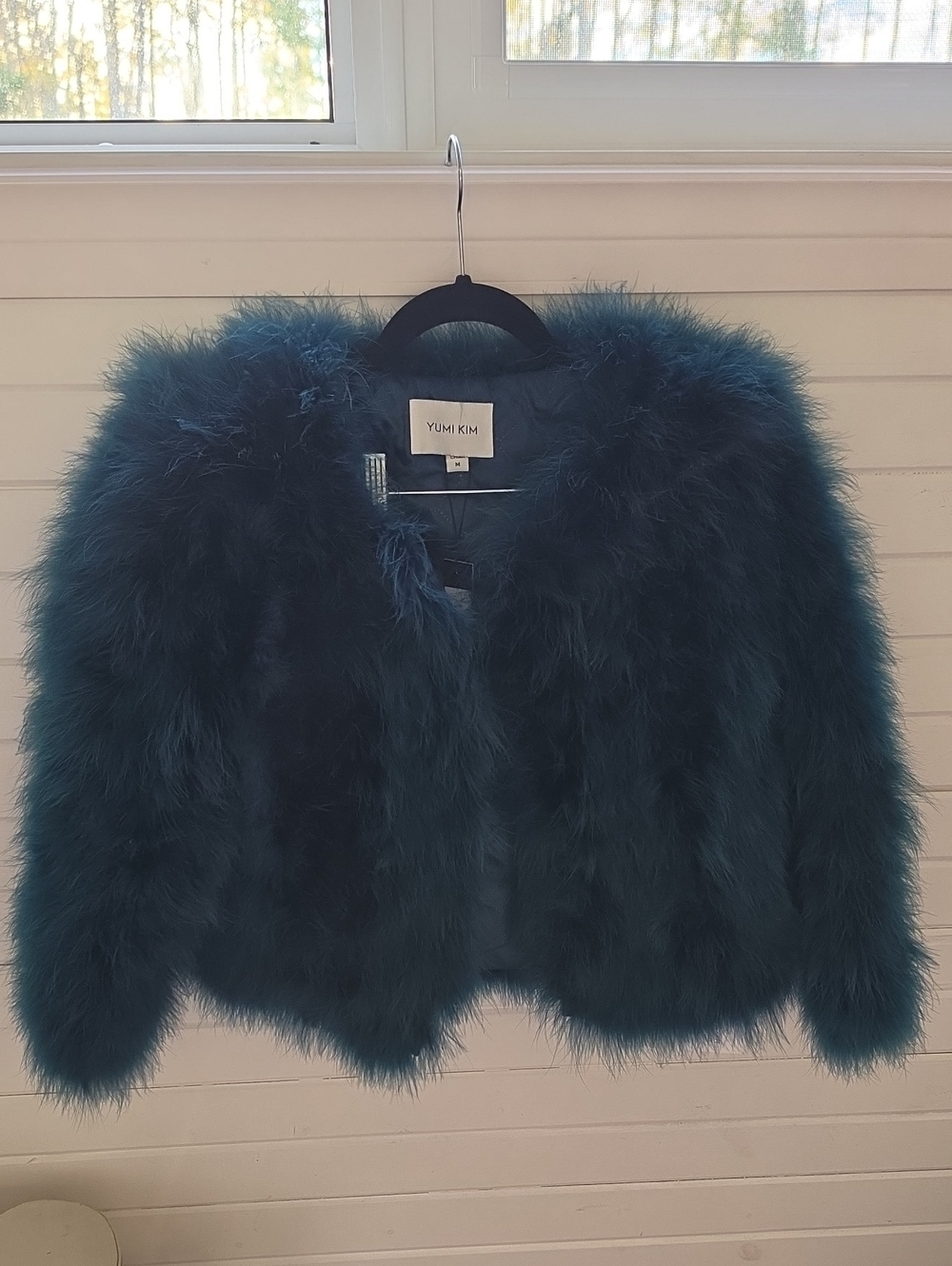Yumi Kim Teal Feathered Cropped Jacket